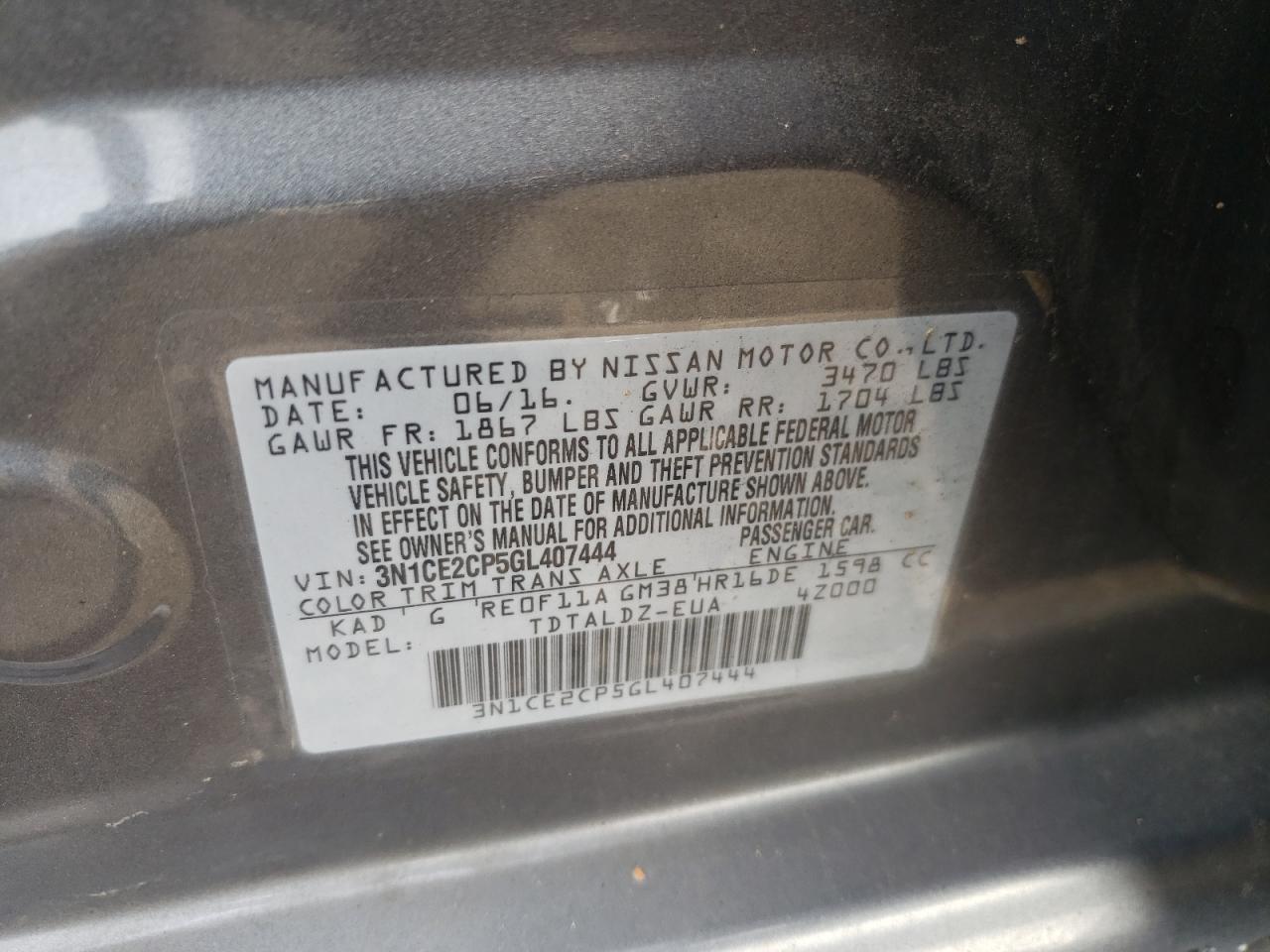 Lot #3316715399 2016 NISSAN VERSA NOTE S