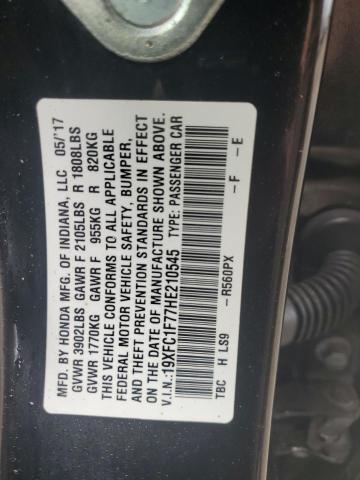 2017 HONDA CIVIC EXL - 19XFC1F77HE210545