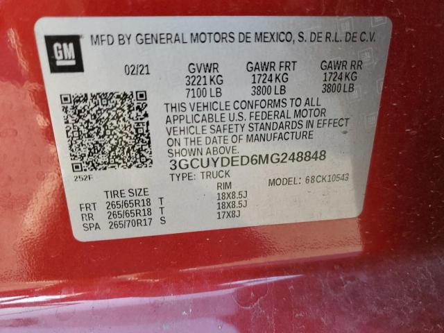 2021 CHEVROLET SILVERADO K1500 LT 3GCUYDED6MG248848