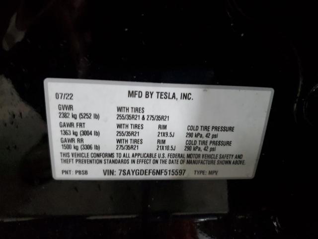 2022 TESLA MODEL Y 7SAYGDEF6NF515597