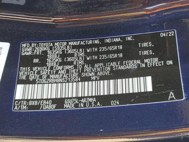 2022 TOYOTA HIGHLANDER #3263655703