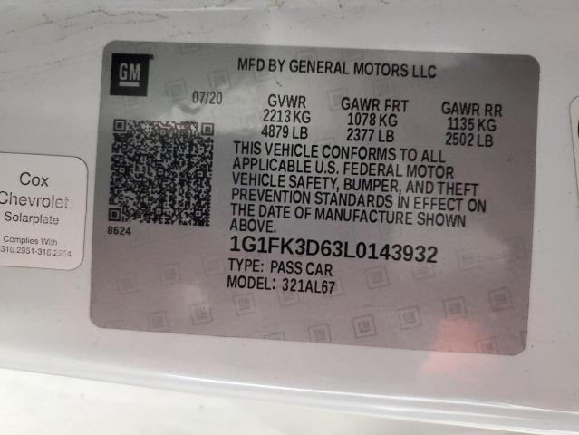 2020 CHEVROLET CAMARO ZL1 1G1FK3D63L0143932