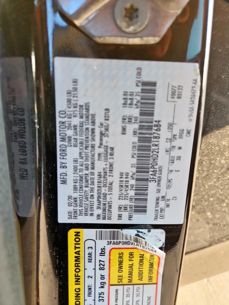 2020 FORD FUSION SE - 3FA6P0HD2LR187684