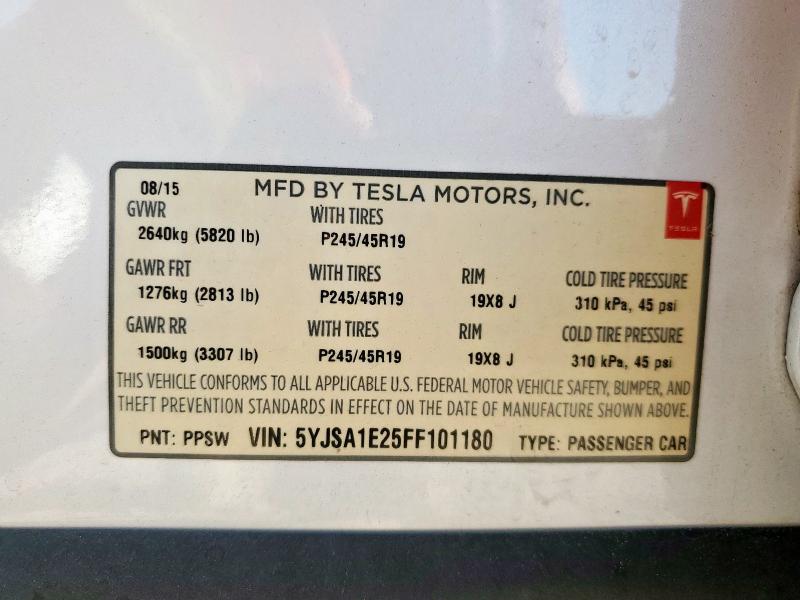 2015 TESLA MODEL S 5YJSA1E25FF101180