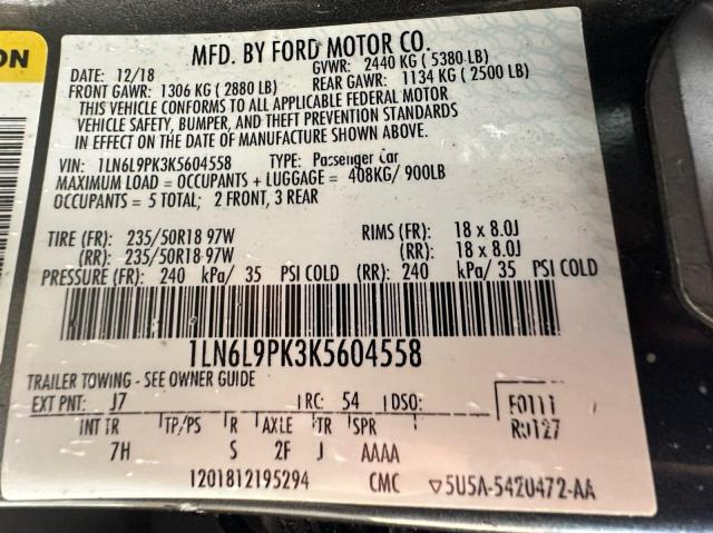 2019 LINCOLN CONTINENTA 1LN6L9PK3K5604558