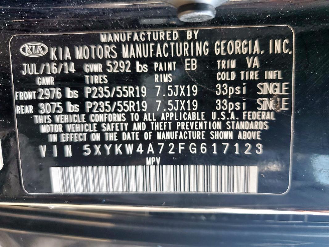 2015 KIA SORENTO SX 5XYKW4A72FG617123