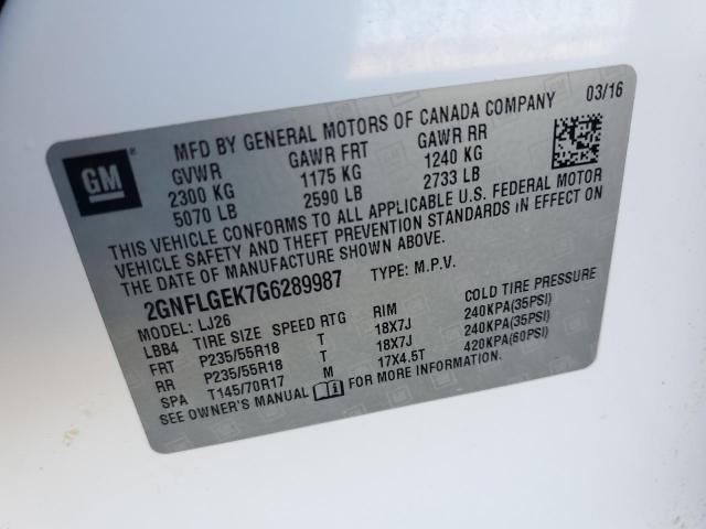 2016 CHEVROLET EQUINOX LT 2GNFLGEK7G6289987