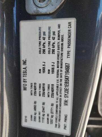 2019 TESLA MODEL 3 5YJ3E1EB5KF194687