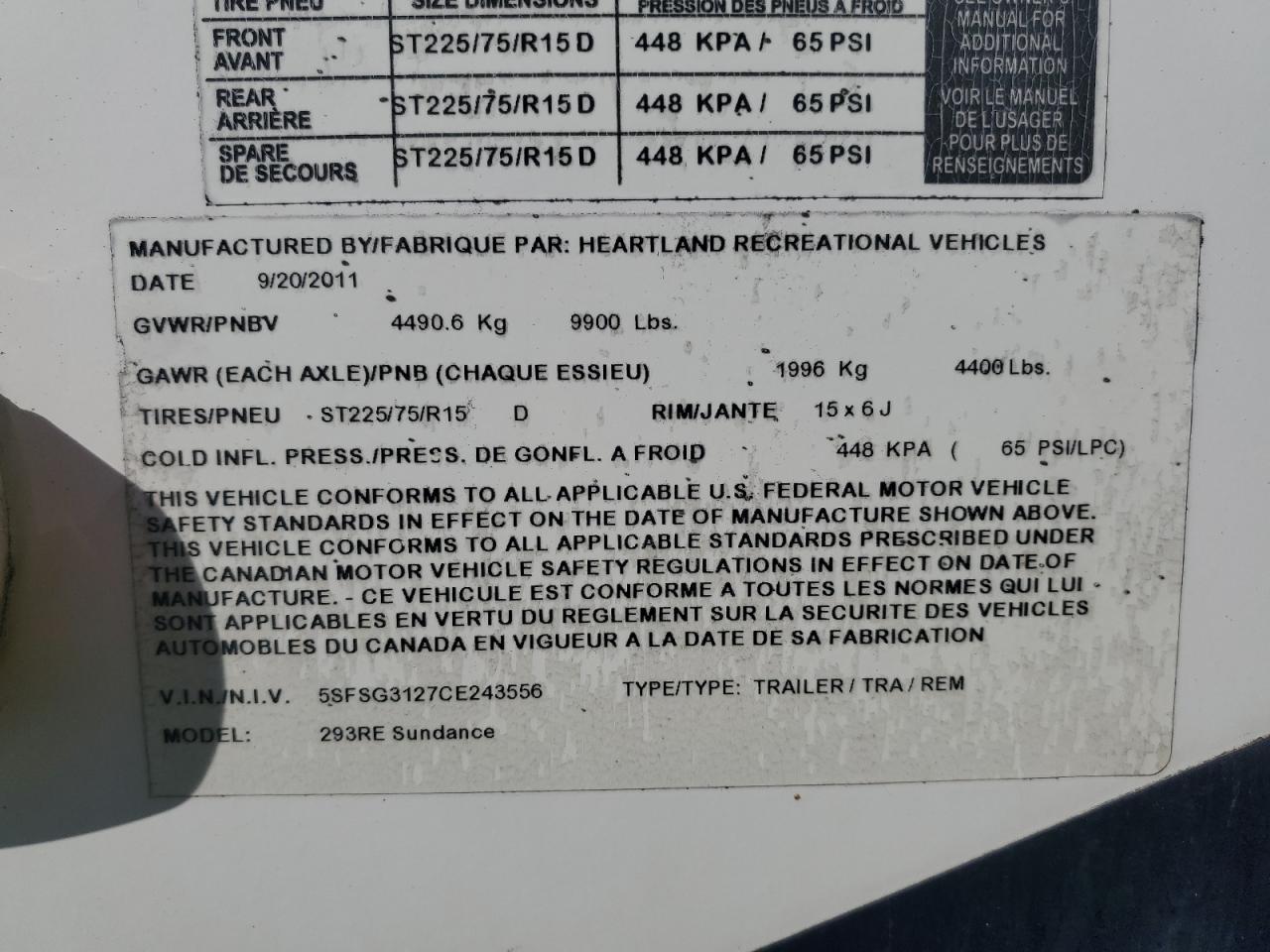 Lot #3248039455 2012 HEART LAND TRAILER