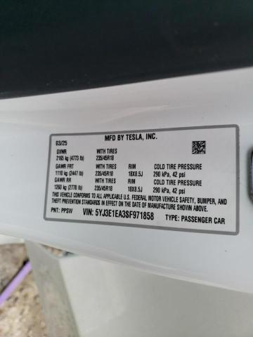 2025 TESLA MODEL 3 5YJ3E1EA3SF971858