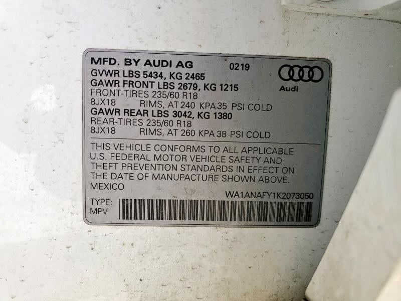 2019 AUDI Q5 PREMIUM WA1ANAFY1K2073050