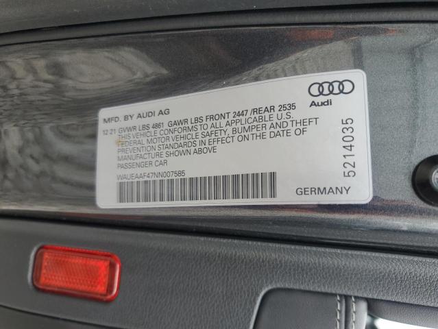 2022 AUDI A4 PREMIUM WAUEAAF47NN007585