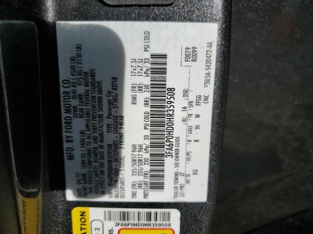 2017 FORD FUSION SE 3FA6P0HD0HR359508