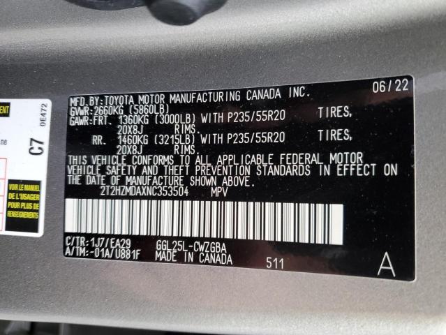 2022 LEXUS RX 350 2T2HZMDAXNC353504