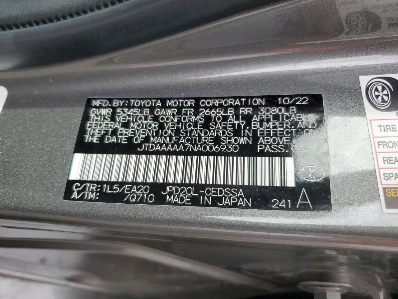 Lot #3268598985 2022 TOYOTA MIRAI LE