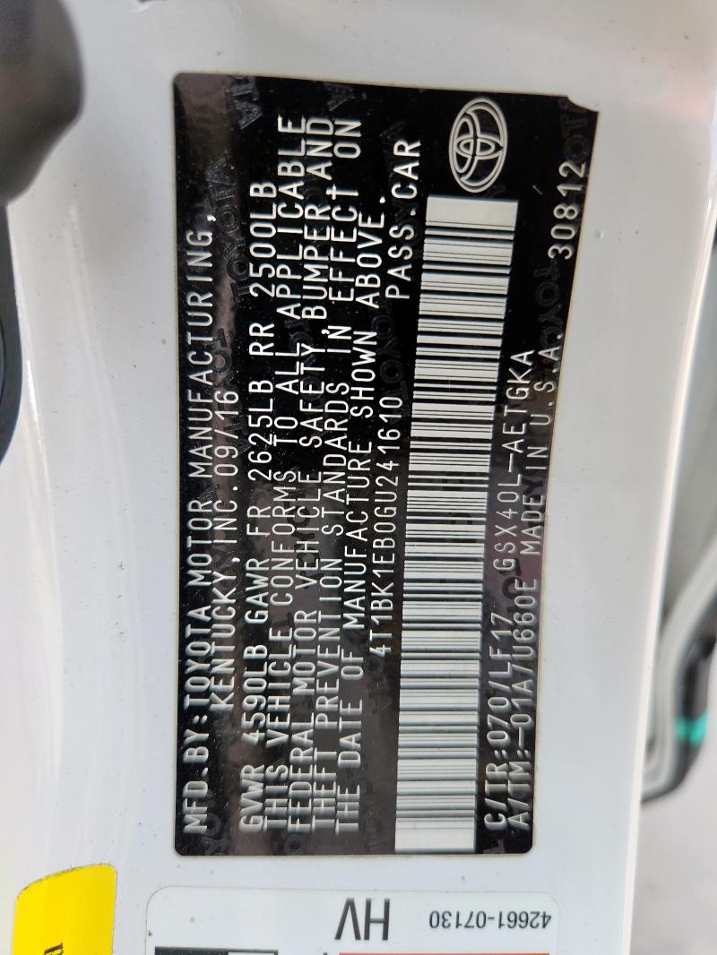 2016 TOYOTA AVALON XLE 4T1BK1EB0GU241610