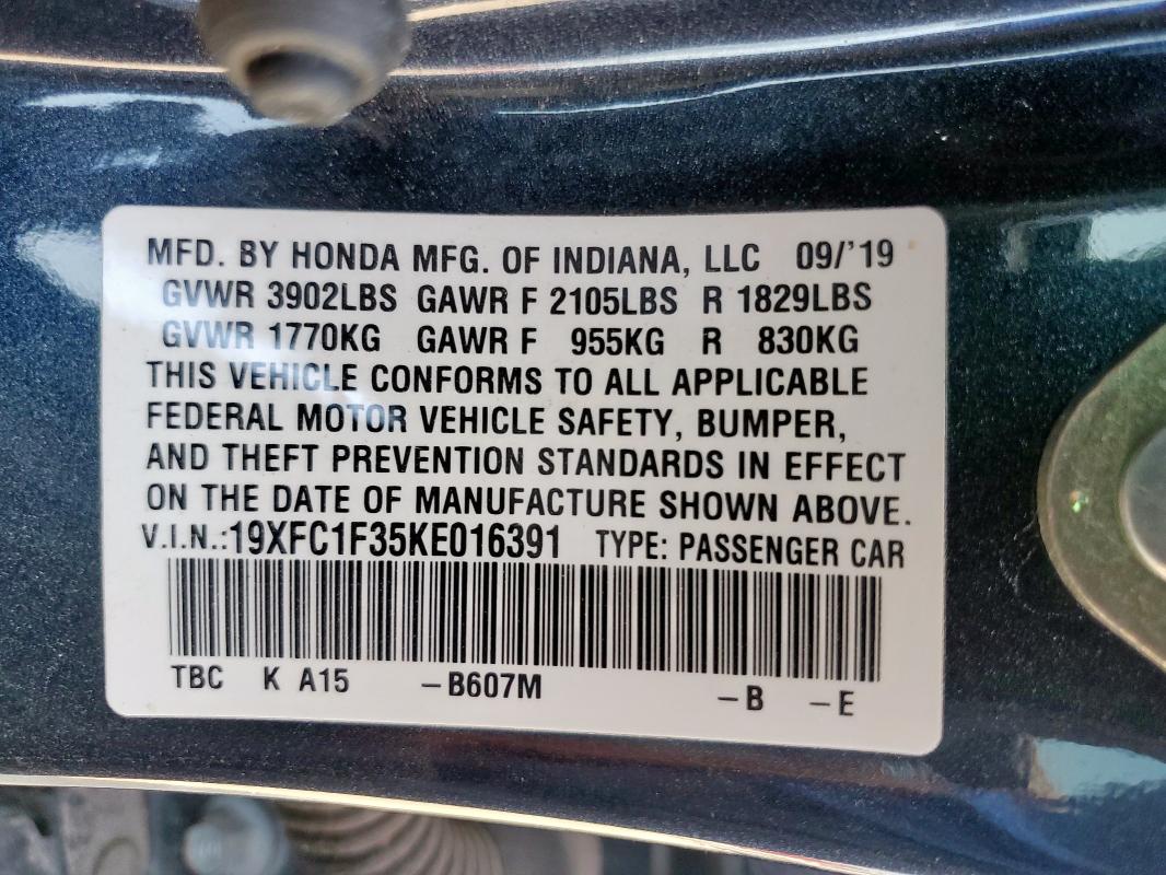 2019 HONDA CIVIC EX - 19XFC1F35KE016391