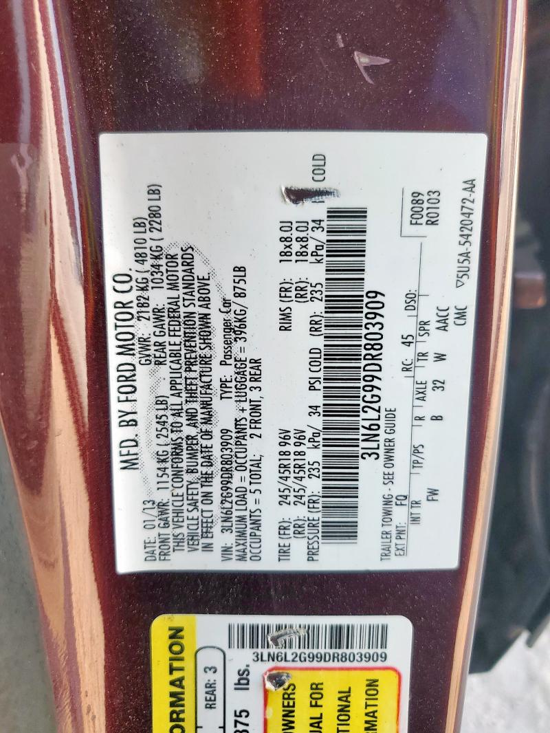 2013 LINCOLN MKZ - 3LN6L2G99DR803909