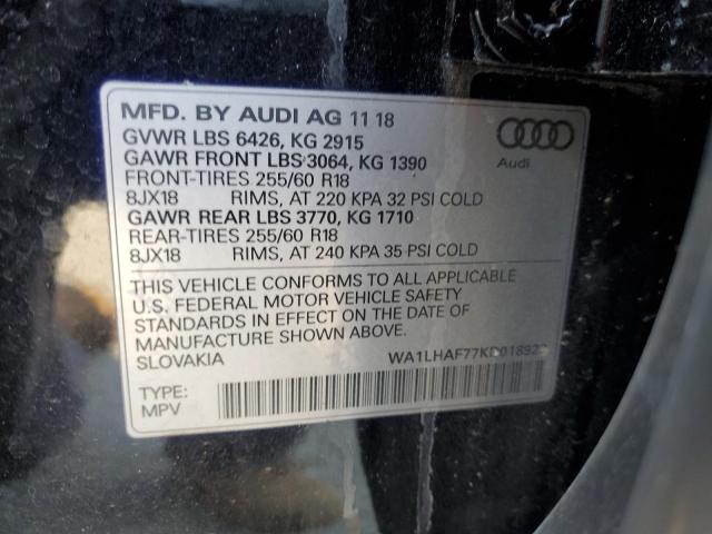 2019 AUDI Q7 PREMIUM WA1LHAF77KD018923
