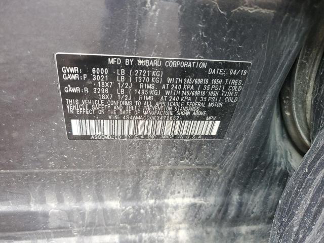 2019 SUBARU ASCENT PRE 4S4WMACD0K3472652