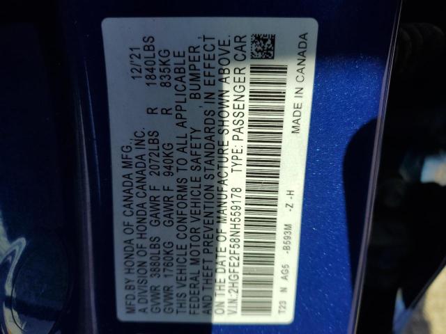 2022 HONDA CIVIC SPORT - 2HGFE2F58NH559178