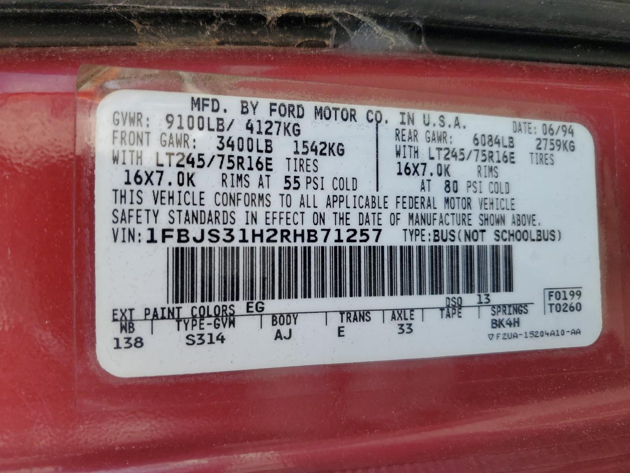 Lot #3301605764 1994 FORD ECONOLINE