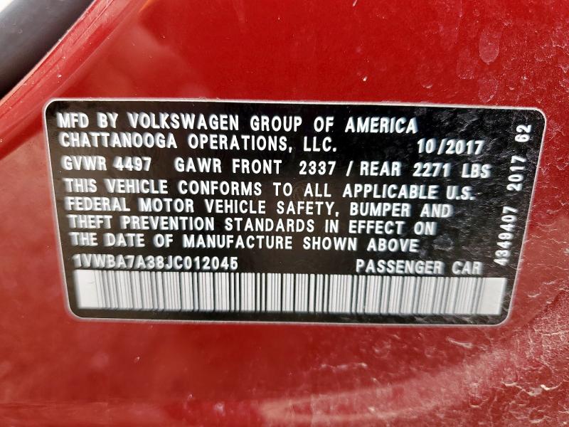 2018 VOLKSWAGEN PASSAT SE 1VWBA7A38JC012045