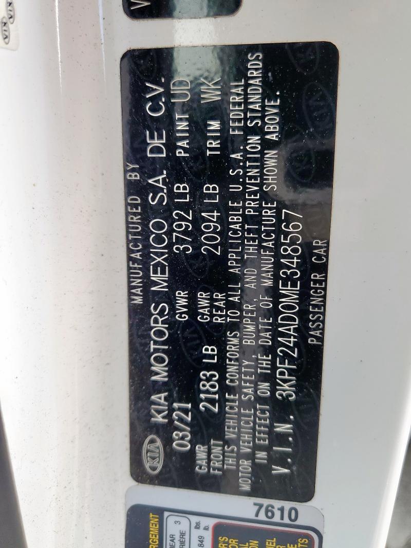 2021 KIA FORTE FE 3KPF24AD0ME348567