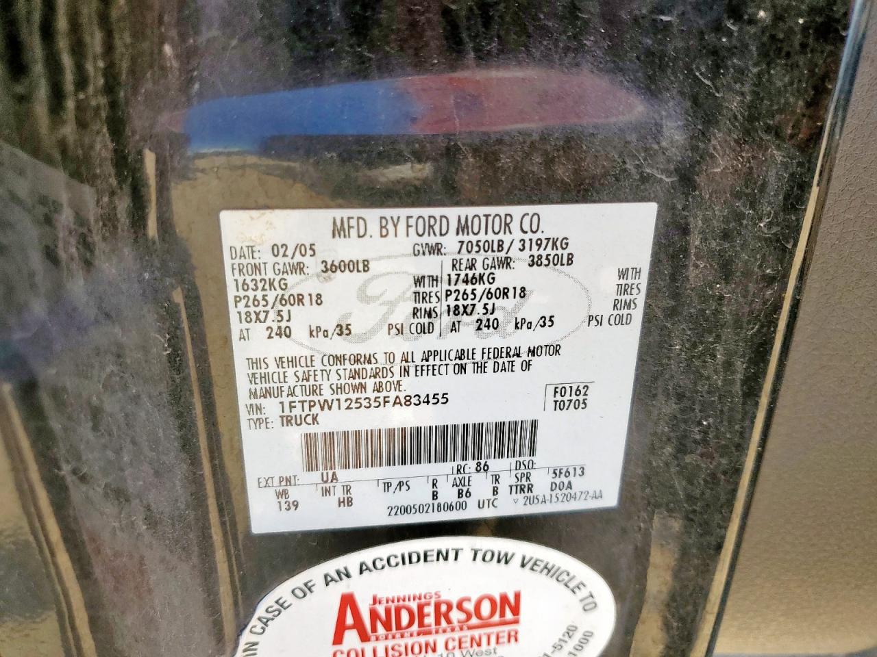 Lot #3235119083 2005 FORD F150 SUPER