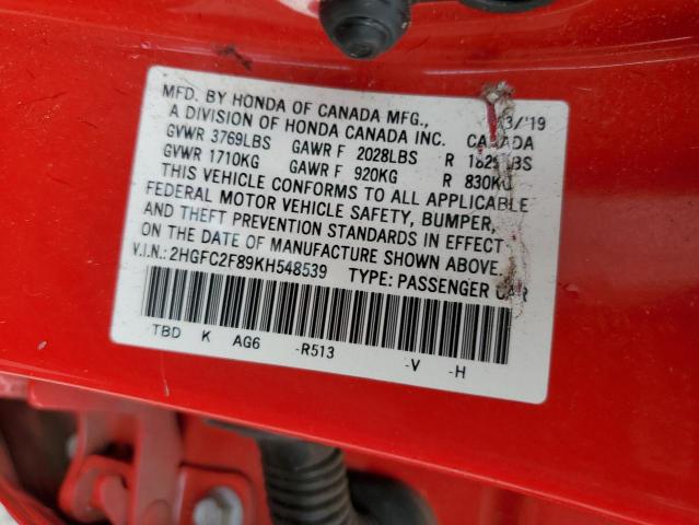 2019 HONDA CIVIC SPORT - 2HGFC2F89KH548539