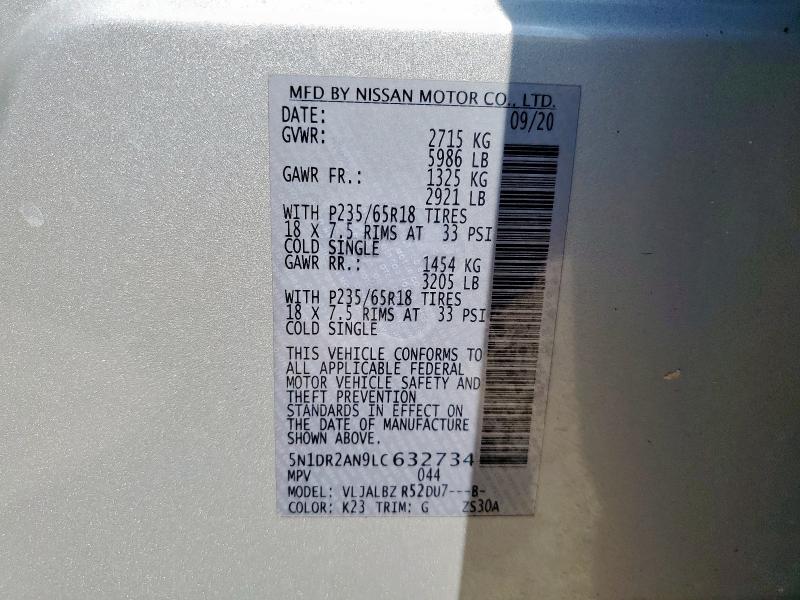 2020 NISSAN PATHFINDER 5N1DR2AN9LC632734