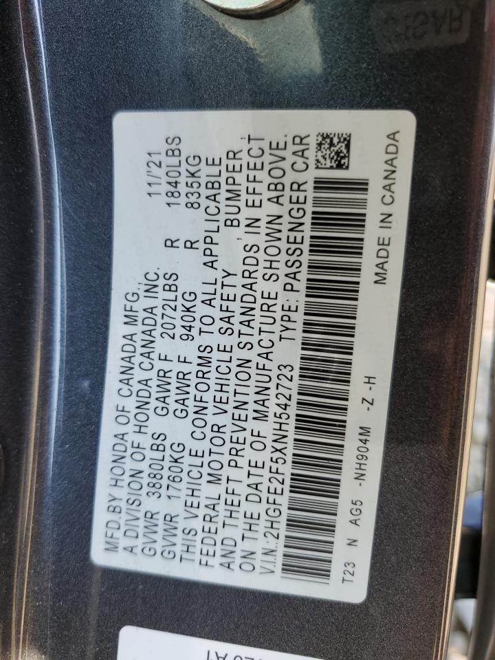 Lot #3257086281 2022 HONDA CIVIC SPORT