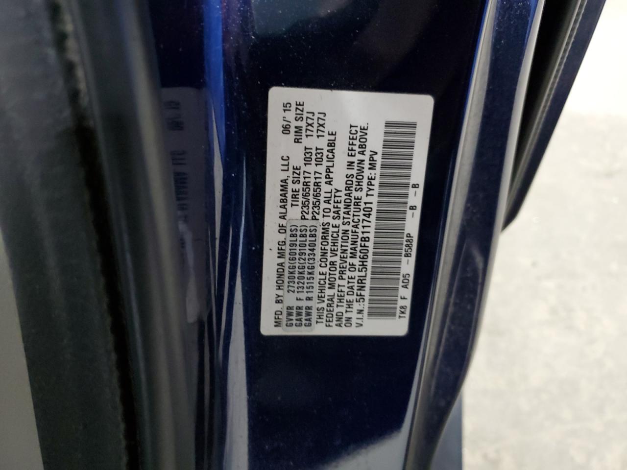 Lot #3266020529 2015 HONDA ODYSSEY EX