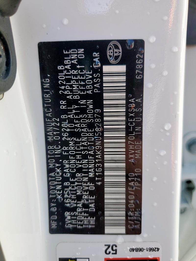 2022 TOYOTA CAMRY NIGH 4T1G31AK9NU582879