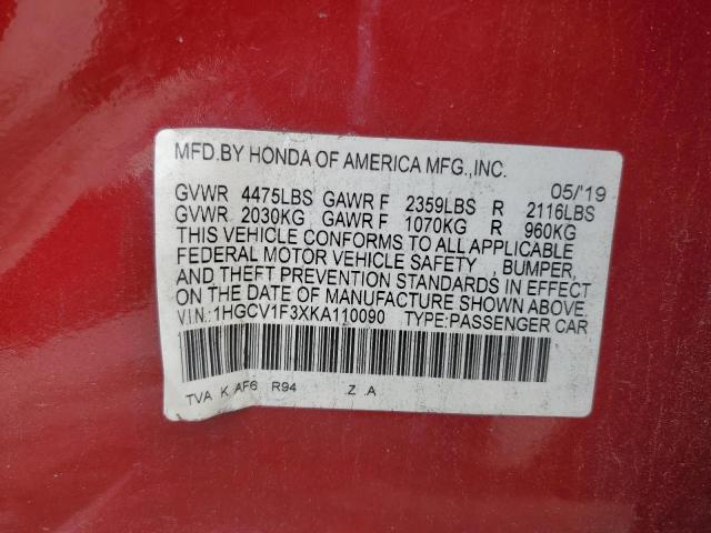 2019 HONDA ACCORD SPO 1HGCV1F3XKA110090