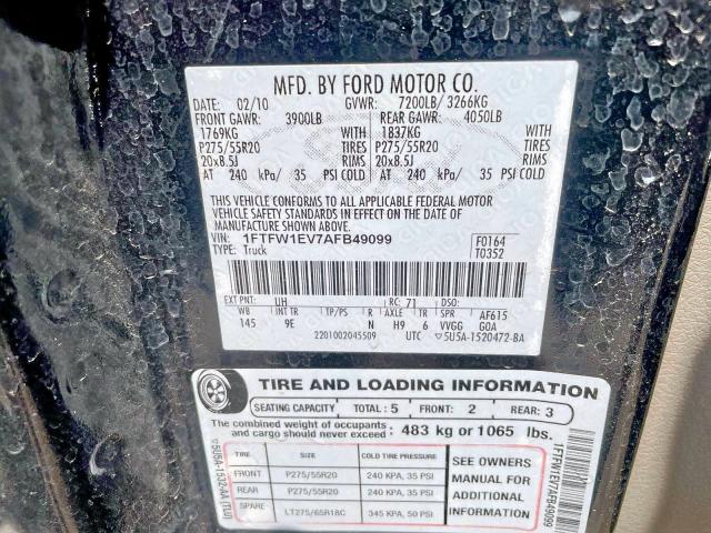 2010 FORD F150 SUPER - 1FTFW1EV7AFB49099