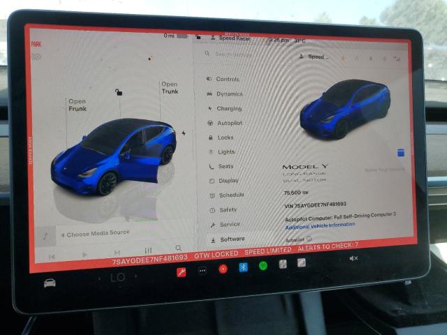 2022 TESLA MODEL Y 7SAYGDEE7NF481693