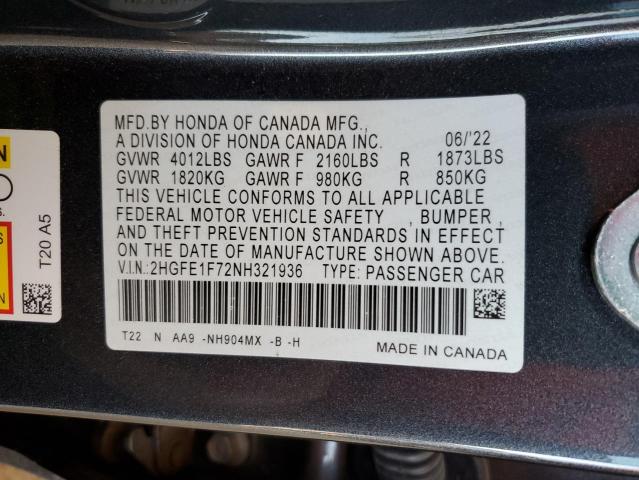 2022 HONDA CIVIC EX 2HGFE1F72NH321936