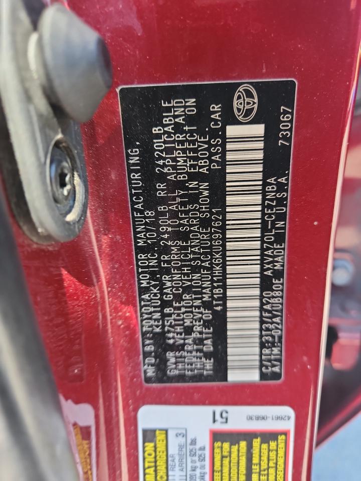 Lot #3301786331 2019 TOYOTA CAMRY L