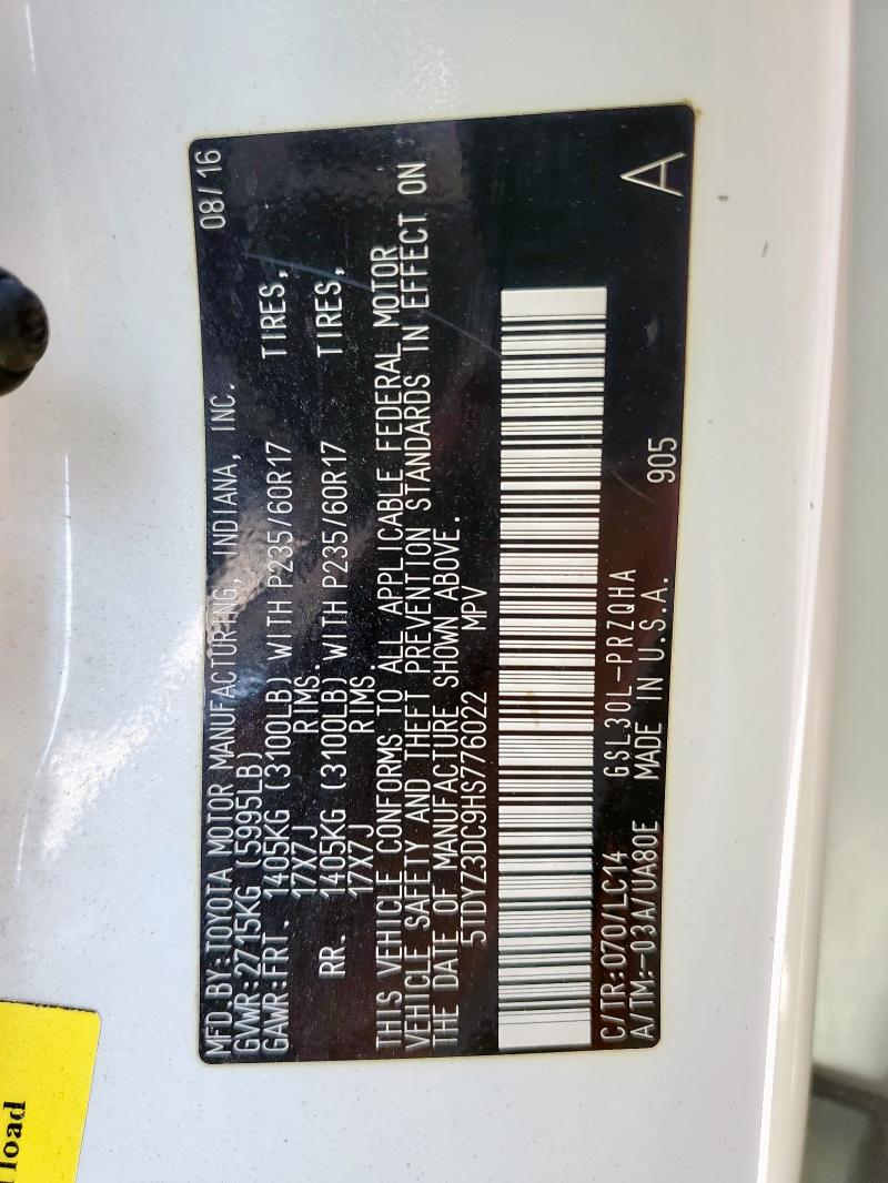 2017 TOYOTA SIENNA XLE - 5TDYZ3DC9HS776022