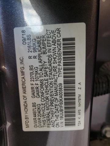 2019 ACURA TLX TECHNO 19UUB1F60KA005839