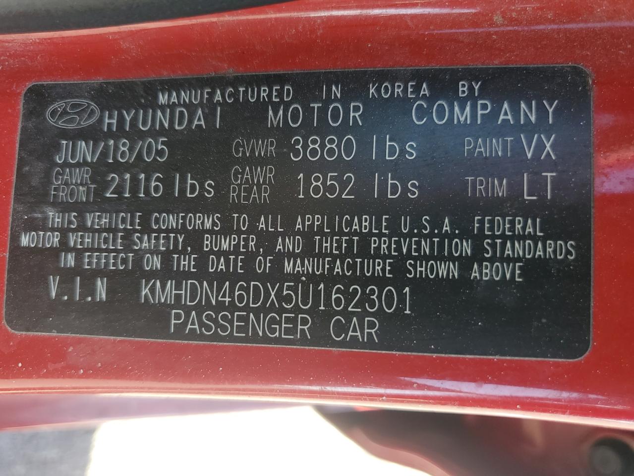 Lot #3302121121 2005 HYUNDAI ELANTRA GL