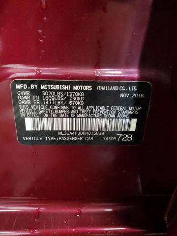 2017 MITSUBISHI MIRAGE SE ML32A4HJ8HH015839