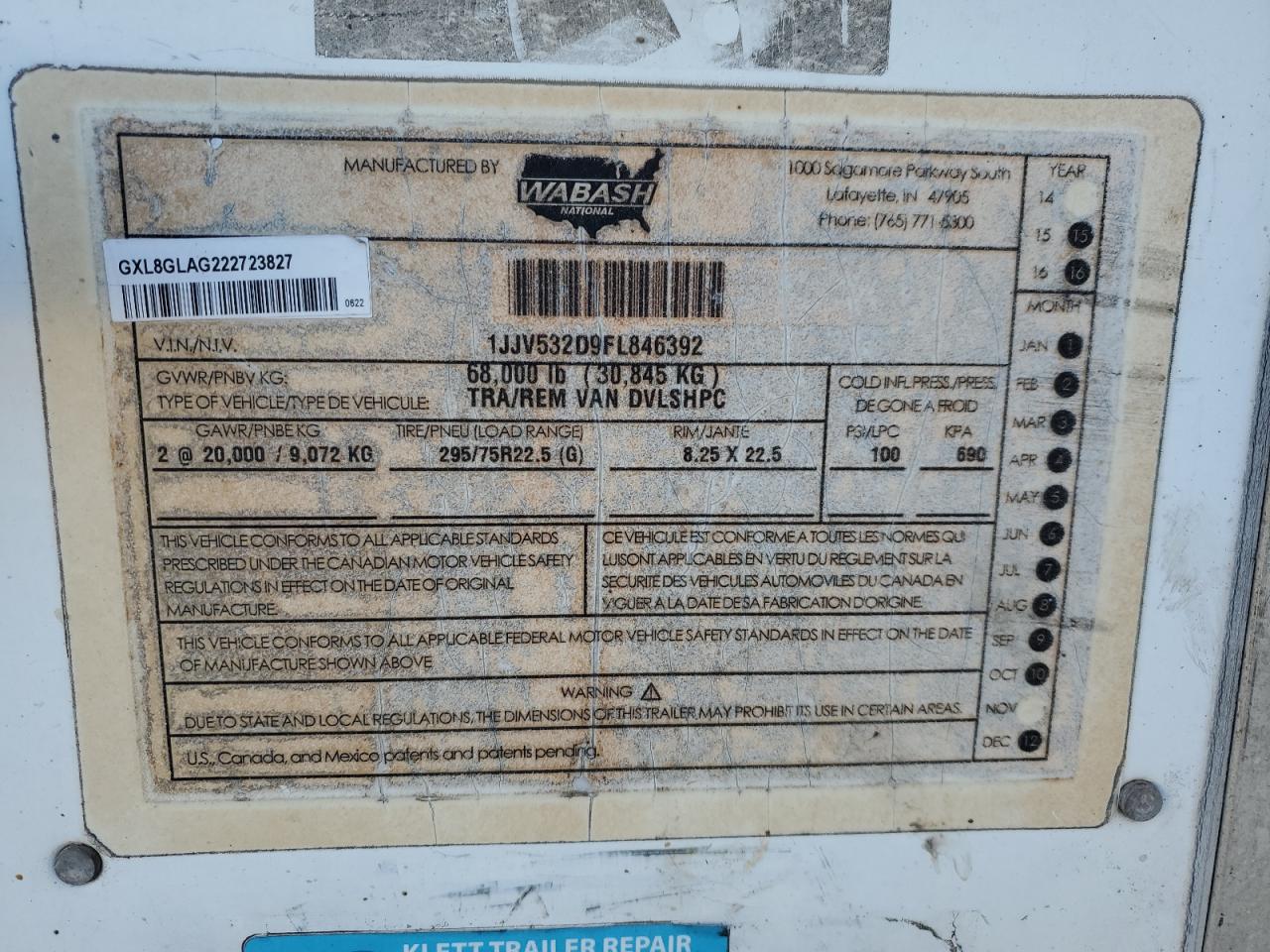 Lot #3261952470 2015 WABASH UNKNOWN