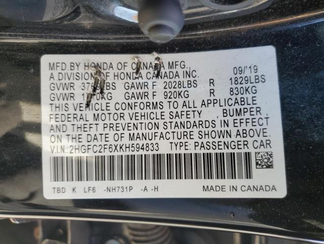 2019 HONDA CIVIC LX - 2HGFC2F6XKH594833