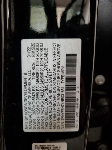 2022 HONDA PILOT BLAC 5FNYF6H74NB031881