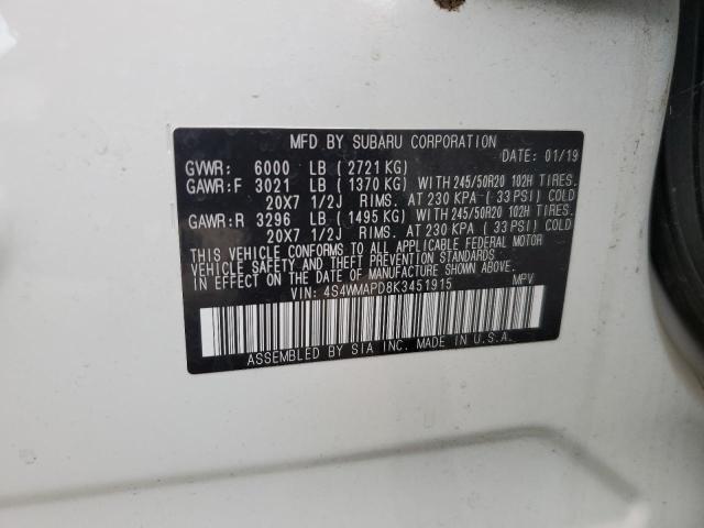 2019 SUBARU ASCENT LIMITED 4S4WMAPD8K3451915