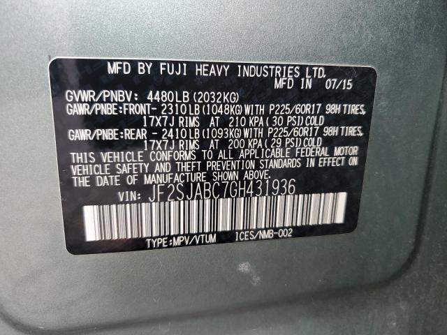 2016 SUBARU FORESTER 2.5I JF2SJABC7GH431936