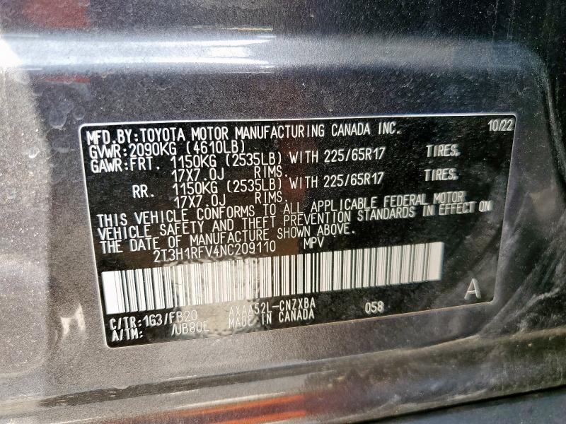 2022 TOYOTA RAV4 LE 2T3H1RFV4NC209110