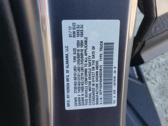 2017 HONDA RIDGELINE - 5FPYK3F65HB025815